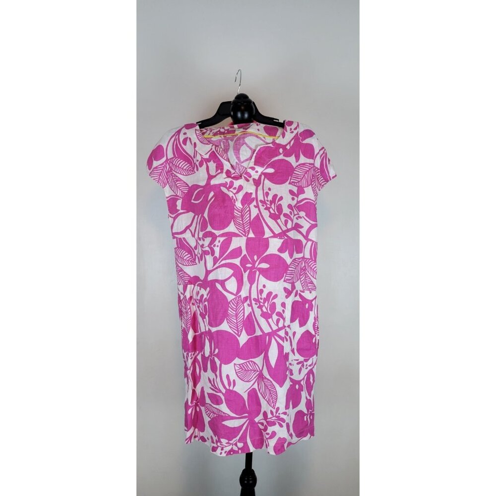 Boden Dress Womens Pink/White Floral 100%  V Neck Tunic UK 14R US 10